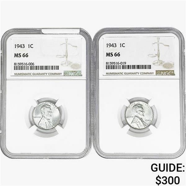 [2] 1943 Wheat Cent NGC MS66