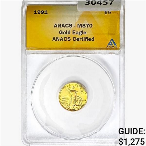1991 1/10oz $5 AGE ANACS MS70