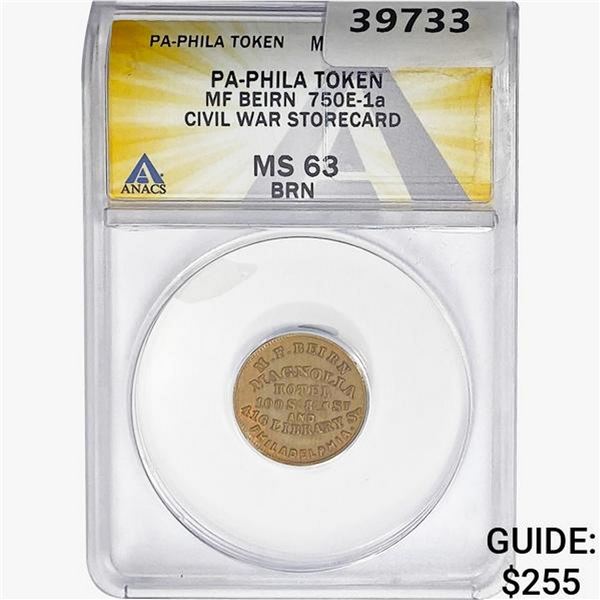 PA Token Civil War Storecard ANACS MS63 BRN