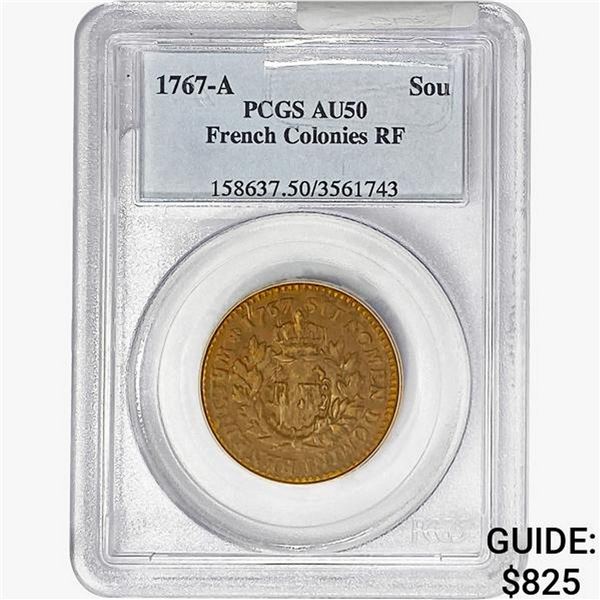 1767-A Sou French Colonies RF PCGS AU50