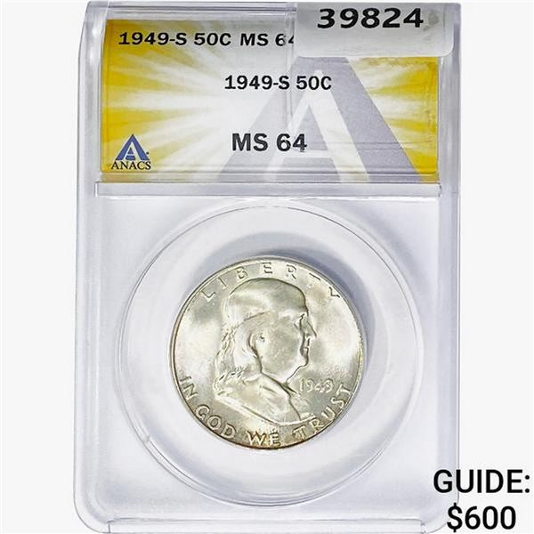 1949-S Franklin Half Dollar ANACS MS64
