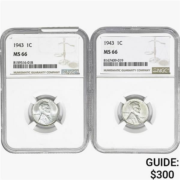 [2] 1943 Wheat Cent NGC MS66