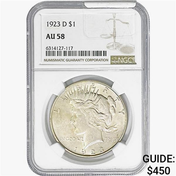1923-D Silver Peace Dollar NGC AU58