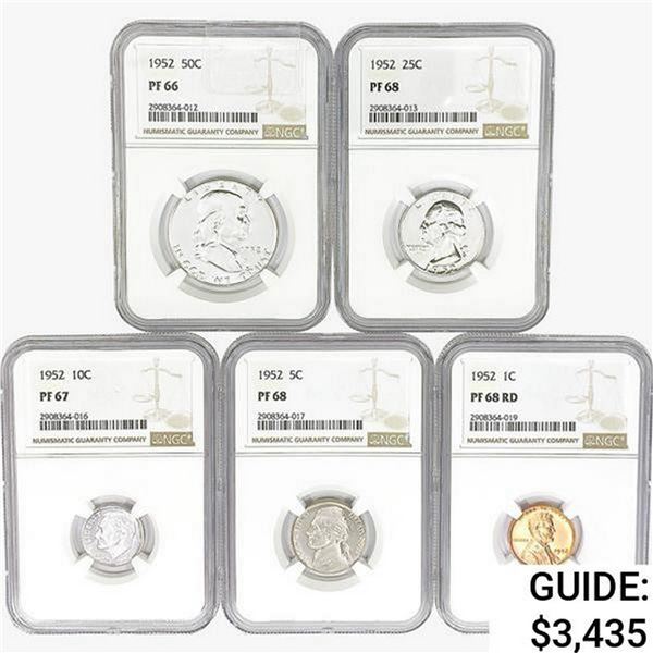 1952 [5] US Proof Set [1C-50C] NGC PF66-68