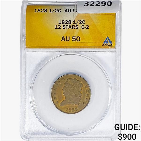 1828 Classic Head Half Cent ANACS AU50 12 Stars C-2