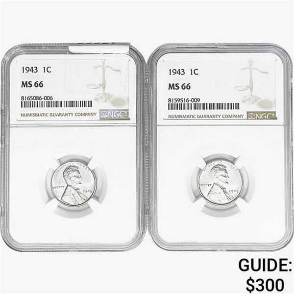 [2] 1943 Wheat Cent NGC MS66