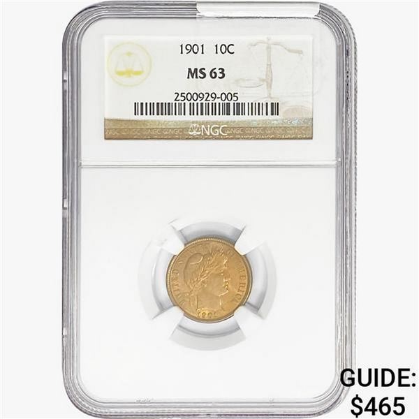 1901 Barber Dime NGC MS63
