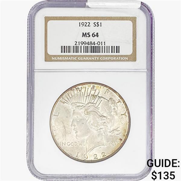 1922 Silver Peace Dollar NGC MS64