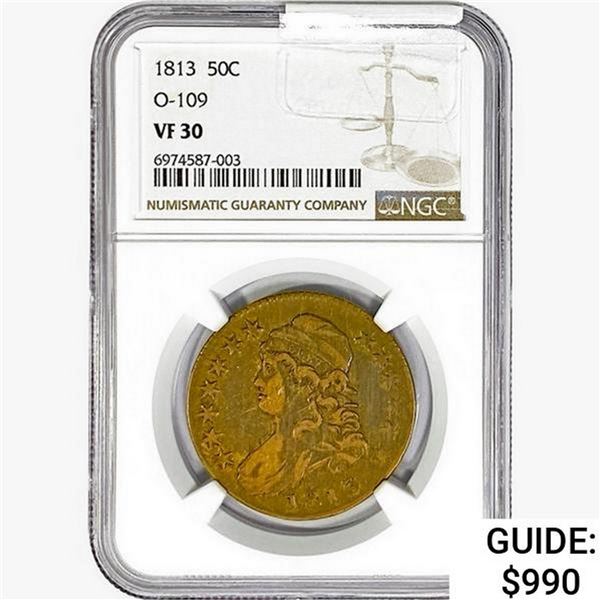 1813 Capped Bust Half Dollar NGC VF30 O-109