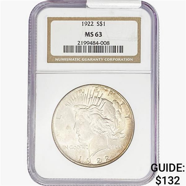 1922 Silver Peace Dollar NGC MS63
