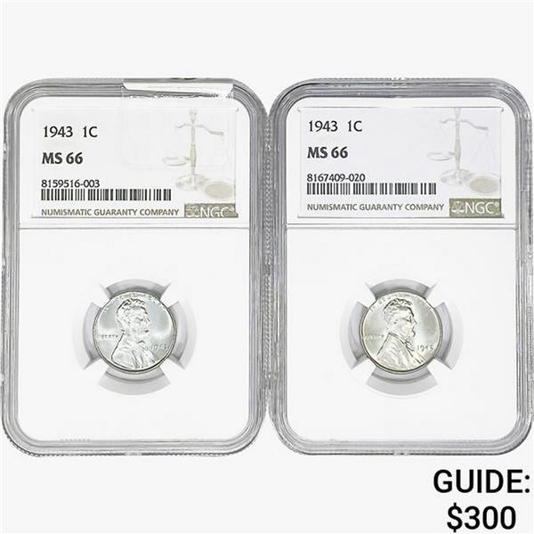 [2] 1943 Wheat Cent NGC MS66