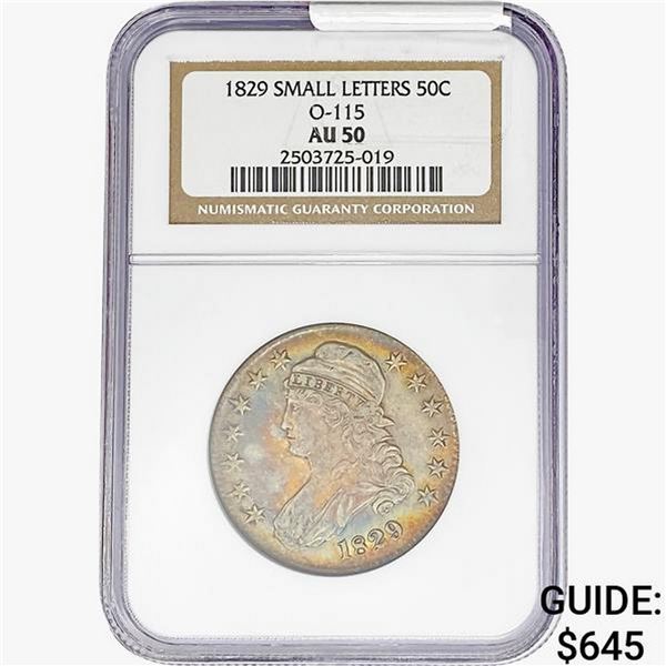 1829 Capped Bust Half Dollar NGC AU50 O-115 Sm Letters