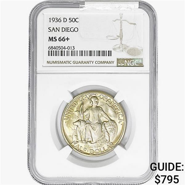 1936-D San Diego Half Dollar NGC MS66+