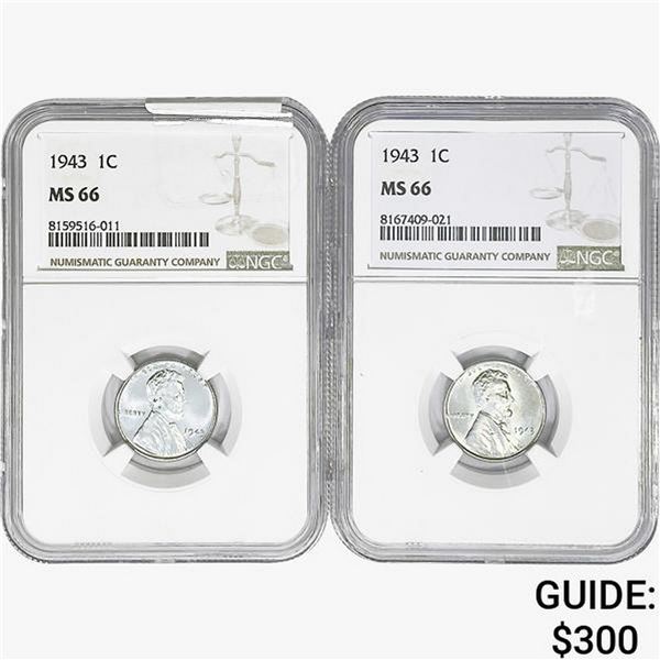 [2] 1943 Wheat Cent NGC MS66