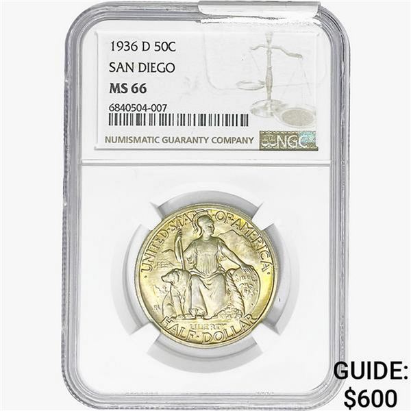 1936-D San Diego Half Dollar NGC MS66