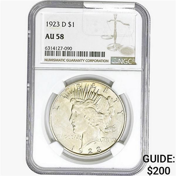 1923-D Silver Peace Dollar NGC AU58
