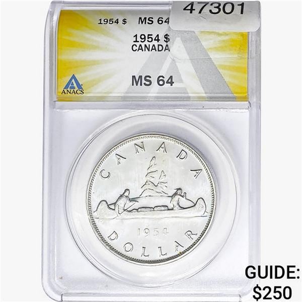 1954 Silver $1 Canada ANACS MS64