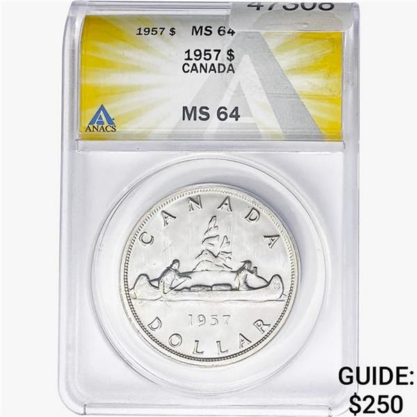 1957 Silver $1 Canada ANACS MS64