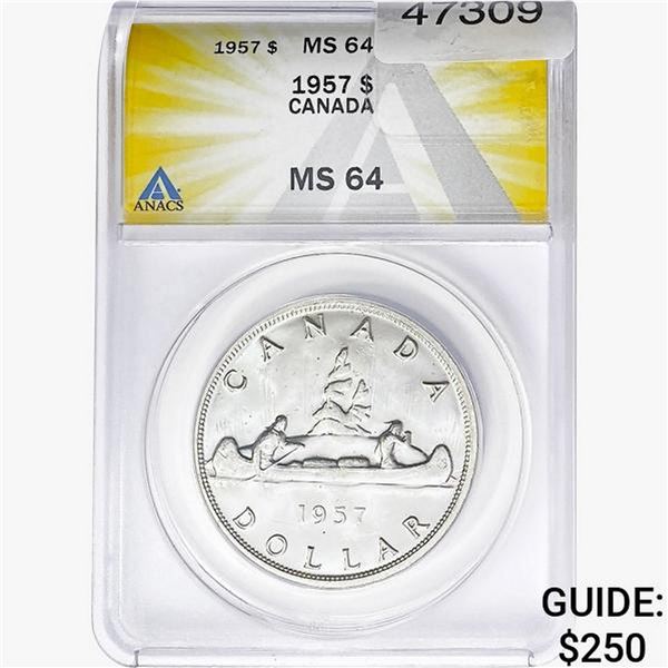 1957 Silver $1 Canada ANACS MS64