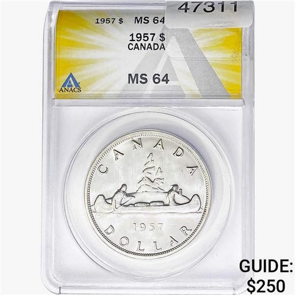 1957 Silver $1 Canada ANACS MS64