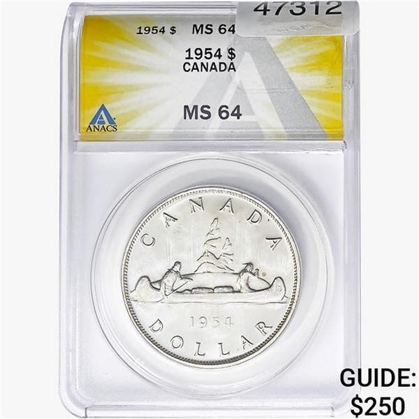1954 Silver $1 Canada ANACS MS64