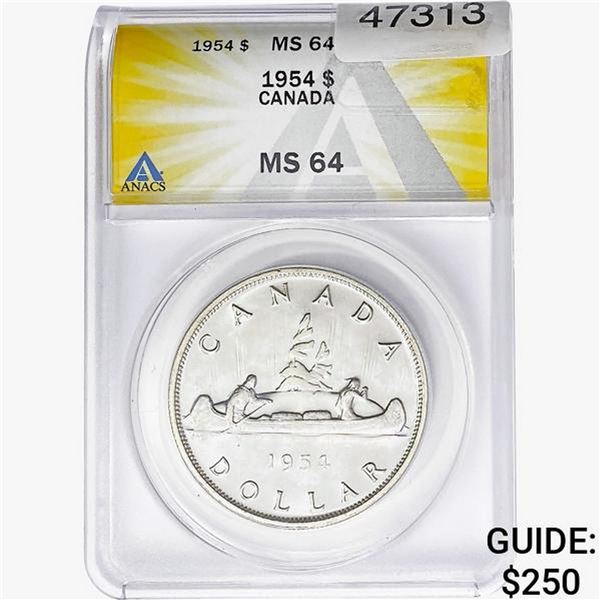 1954 Silver $1 Canada ANACS MS64