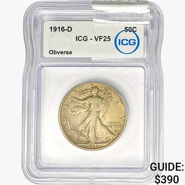 1916-D Walking Liberty Half Dollar ICG VF25