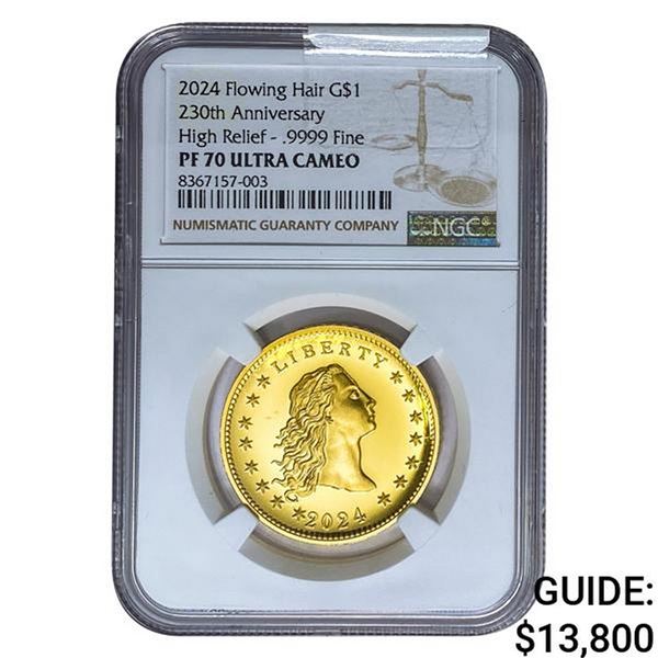 2024 1oz Gold $1 Flowing Hair NGC PF70 HR UC