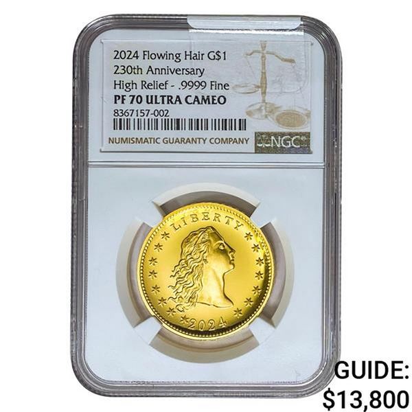 2024 1oz Gold $1 Flowing Hair NGC PF70 HR UC