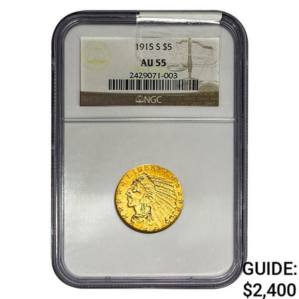 1915-S $5 Gold Half Eagle NGC AU55