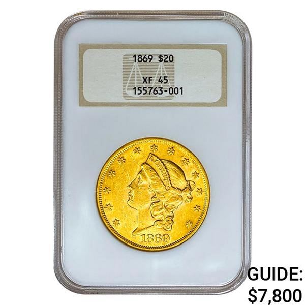1869 $20 Gold Double Eagle NGC XF45