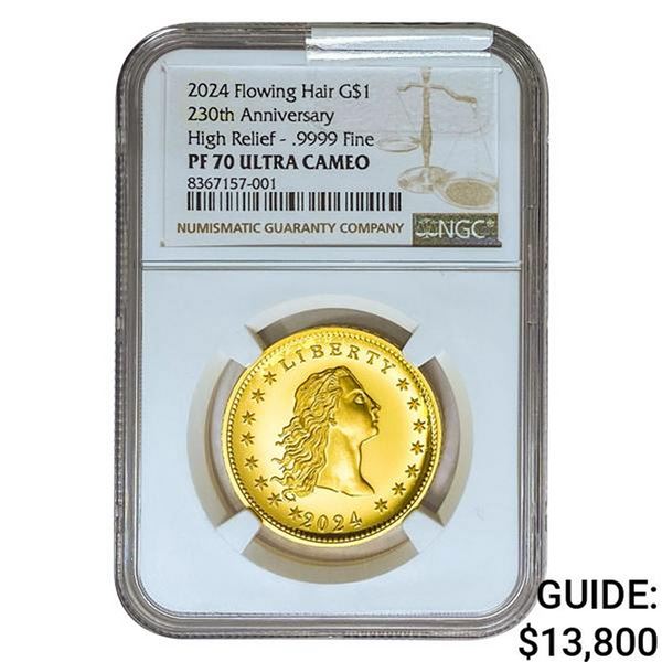 2024 1oz Gold $1 Flowing Hair NGC PF70 HR UC