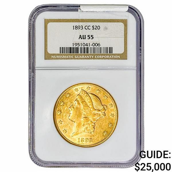 1893-CC $20 Gold Double Eagle NGC AU55
