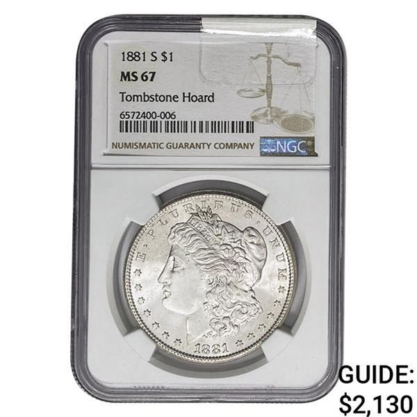 1881-S Morgan Silver Dollar NGC MS67 Tombstone