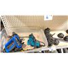 Image 1 : SHELF LOT 3 DRILL INDEXES, ELECTRIC DRILL, HEAT GUN, 2 CROWBARS, TIE WIRE