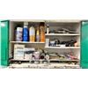 Image 2 : CONTENTS OF SHELVING UNIT. WHITAKER CABINET WITH SOLDERING SUPPLIES, EPOXY, TIMING GUNS, LACQUER