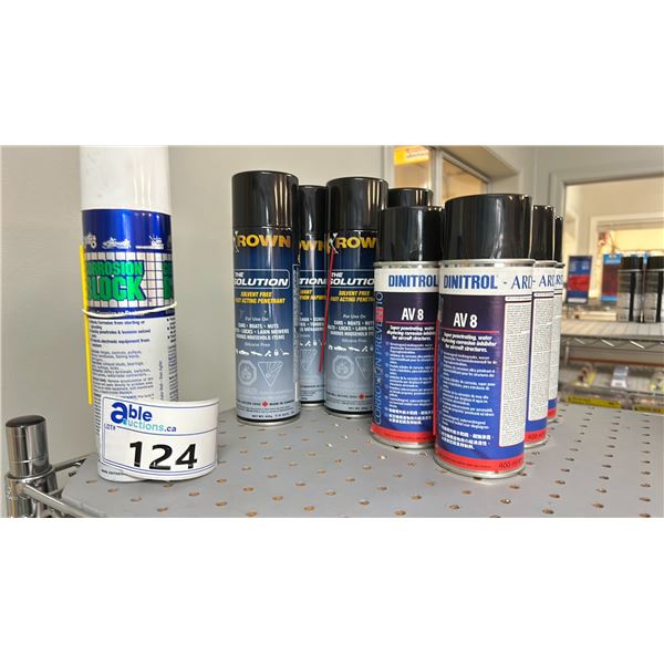 GROUP LOT NEW KROWN THE SOLUTION PENETRANT, CORROSION BLOCK, AV8. APPROX 11 CANS