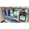Image 1 : GROUP LOT OF JUGS OF MARINE FLUIDS. 15W/40X2, ANTIFREEZE X 3, BILGE CLEANER, DECK BRUSH AND LITER