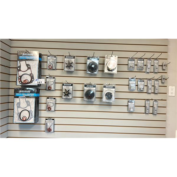 GROUP LOT OF QUICKSILVER ACCESSORIES. DRIVE GASKET SETS, DISTRIBUTOR CAPS, REPLACEMENT IMPELLER