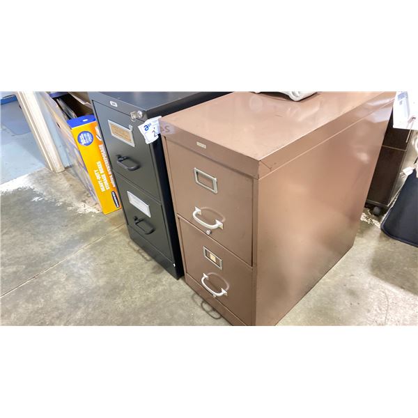 2 X 2 DRAWER LETTER SIZE METAL FILE CABINETS. ONE HAS KEYS.