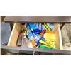 Image 2 : METAL 2 DRAWER FILE CAB AND LETTER SIZE FILE PEDESTAL WITH OFFICE SUPPLIES. GARBAGE CANS, KEYBOARD