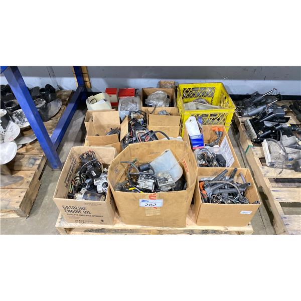 PALLET LOT OF ASST CARBURETORS, MERC/HONDA/YAMAHA 4 STROKE, 2 STROKE JOHNSON, IGNITION