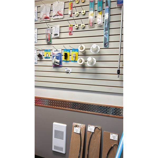 GROUP LOT OF ASST MARINE COMPONENTS. THRU HULLS, VENT, GAS TANK VENT, UNIVERSAL LANYARDS, FUEL