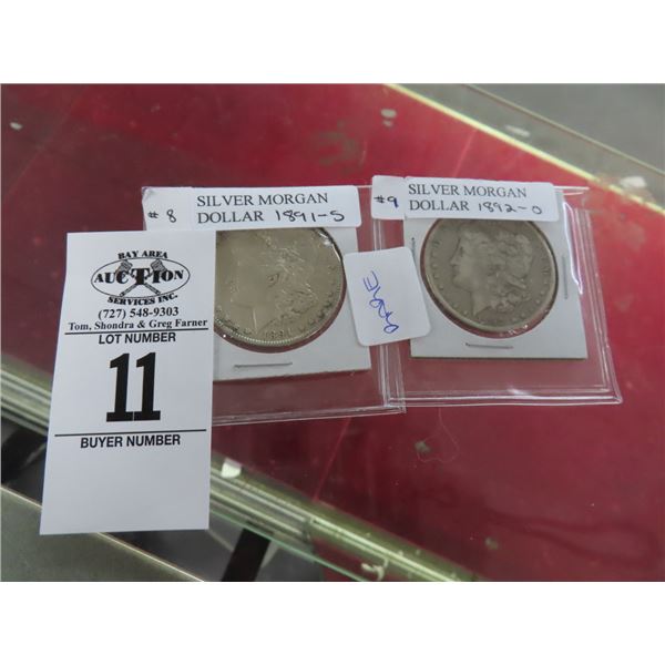 2-1891-S/1892-O Silver Morgan Dollars - 2 X $