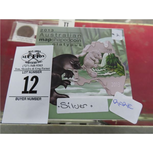 2013 Australian Map Shaped Silver Platypus Coin