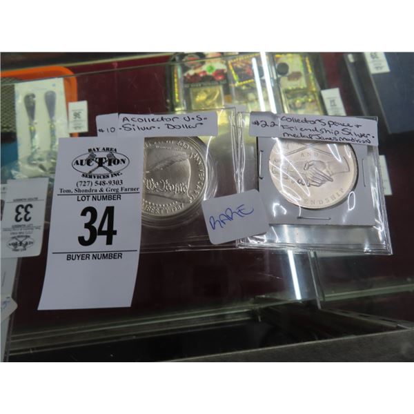 Collector US Silver Dollar, Silver Peach/Friendship Medal of James Madison