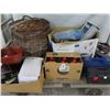 Image 1 : Murphy Oil, Large Basket w/Linens, Toolbox, Asst. Home Goods, Shelf (Needs