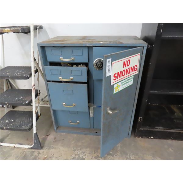 Blue Metal Storage Cabinet w/Batteries, Painter's Step Stool and Supplies