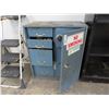 Image 1 : Blue Metal Storage Cabinet w/Batteries, Painter's Step Stool and Supplies