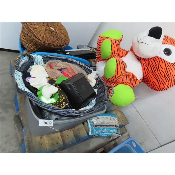 Pallet w/Party Trays, Gift Wrap Bows, Large Plush Tiger, Home Goods